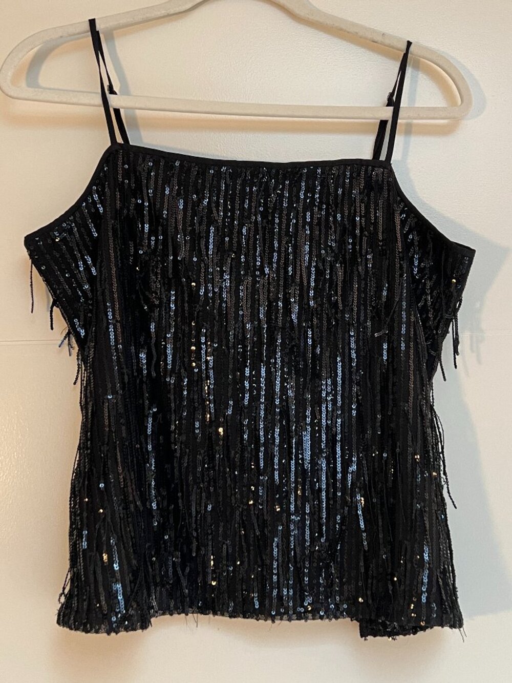 Black Sequined Fringe top from LOFT - Petite Medium